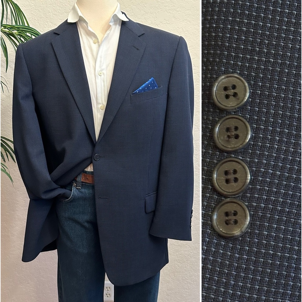 JOSEPH ABBOUD BLAZER SPORT COAT SIZE 44L LONG TALL PINCHECK NAVY BLUE SPORT COAT